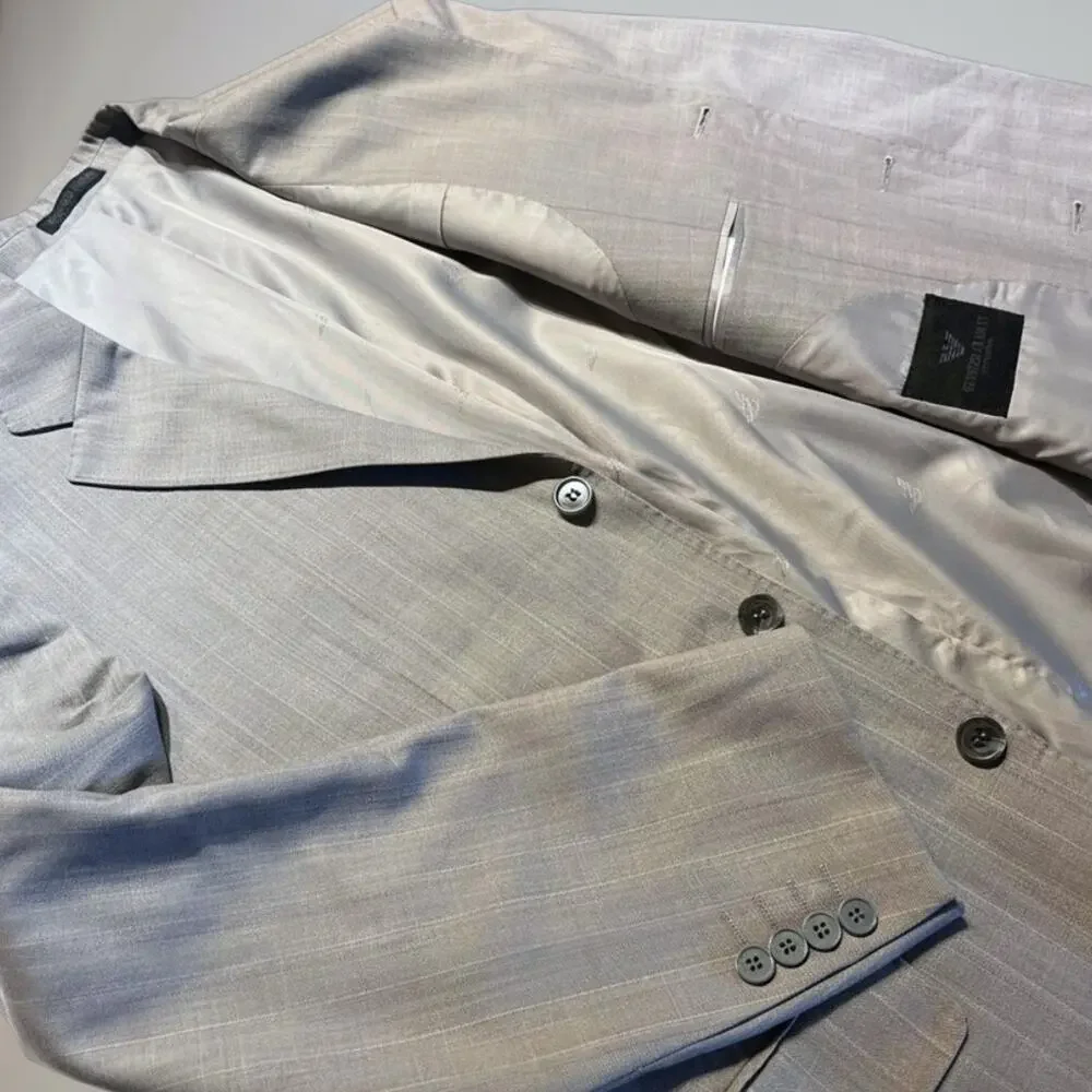 New Giorgio Armani 40R Silver Dove Gray Micro Herringbone Designer Blazer Italy